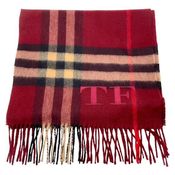 BURBERRY DARK RED GIANT CHECK CASHMERE SCARF - Picture 1 of 9